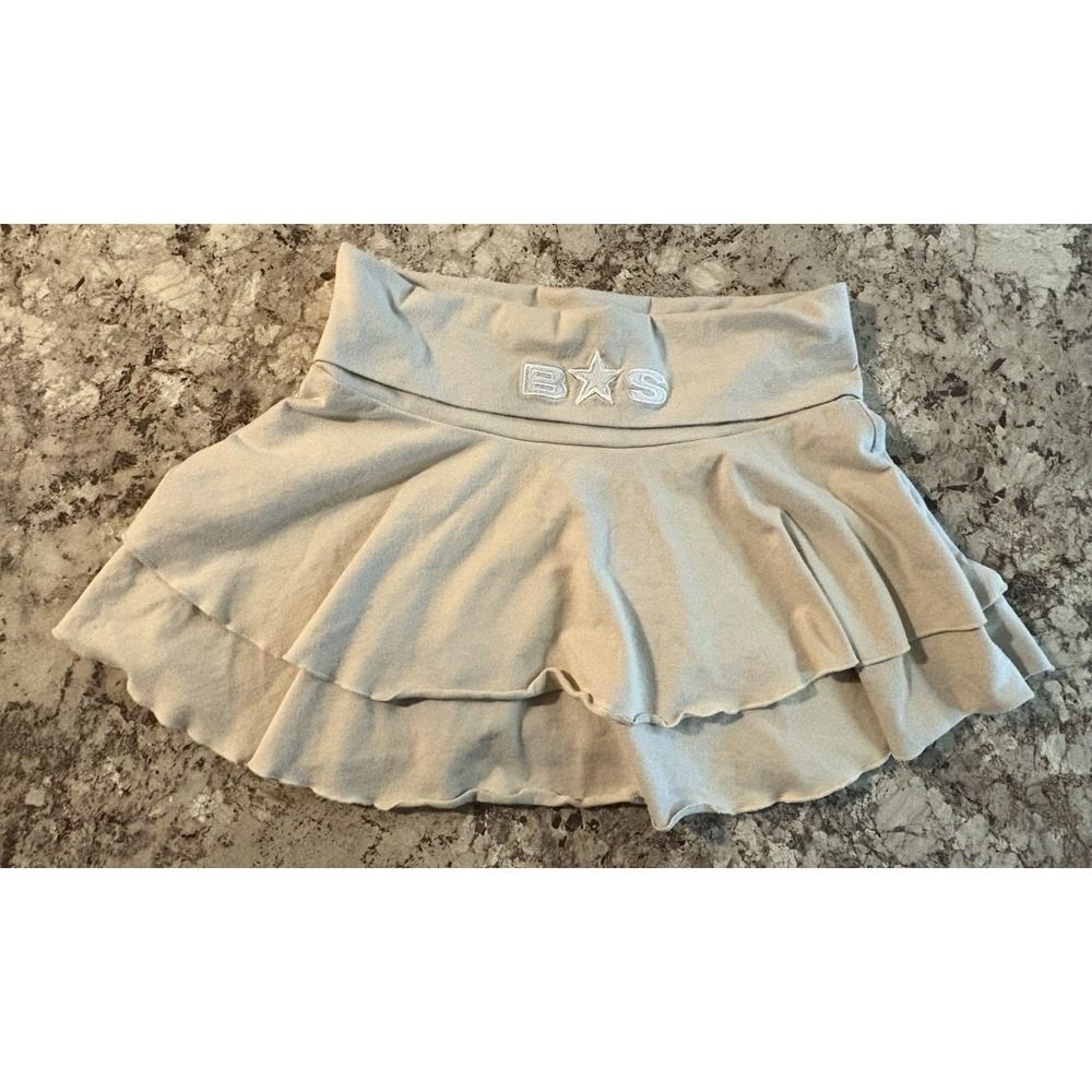 Vintage Y2K Bebe Sport Nude Beige Foldover Logo Ruffle‎ Mini Skirt Medium Rare